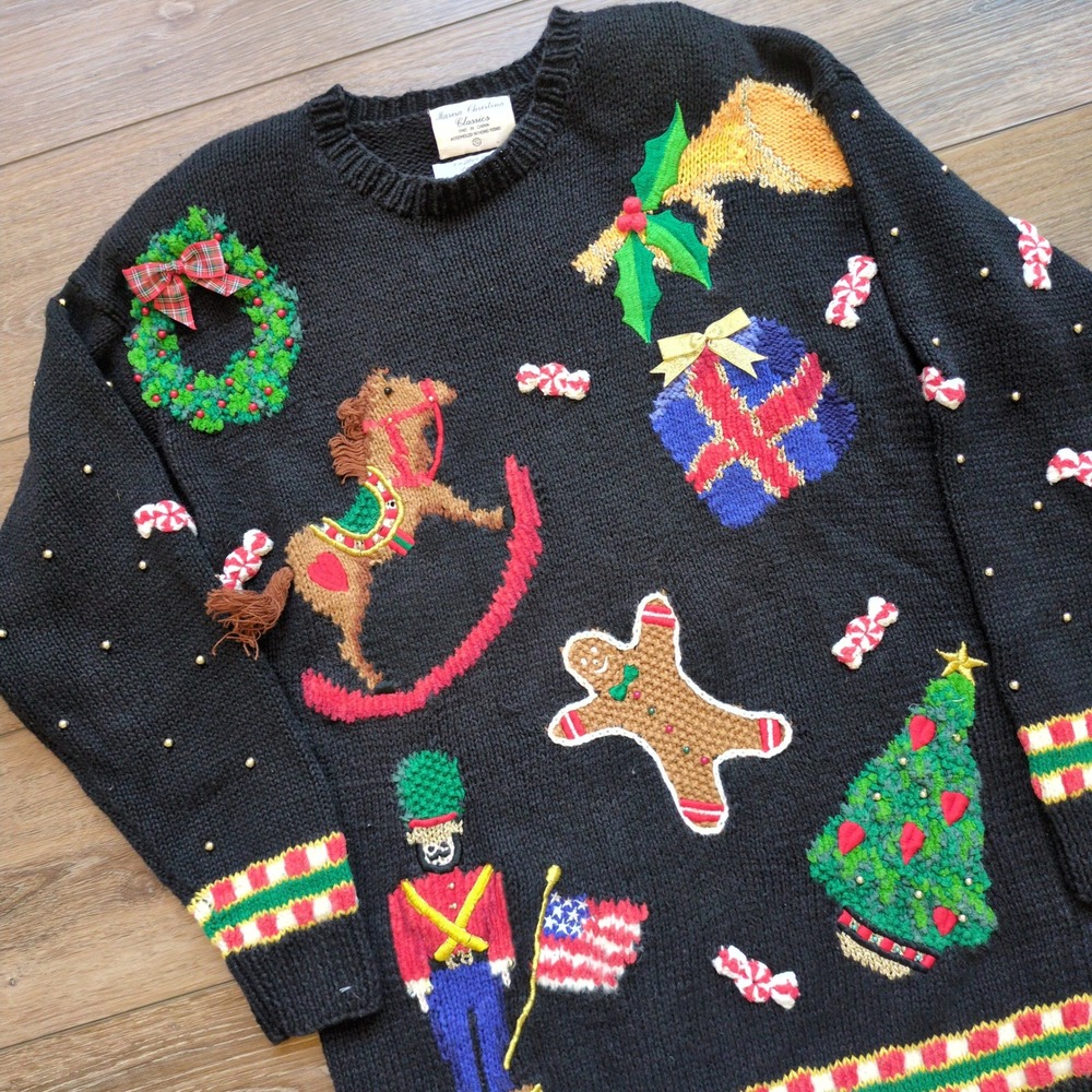 Vtg Marisa Christina Mary Engelbreit Knit Christmas Sweater Ugly 3D Nutcracker S